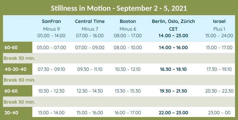Stillness in Motion Timetable